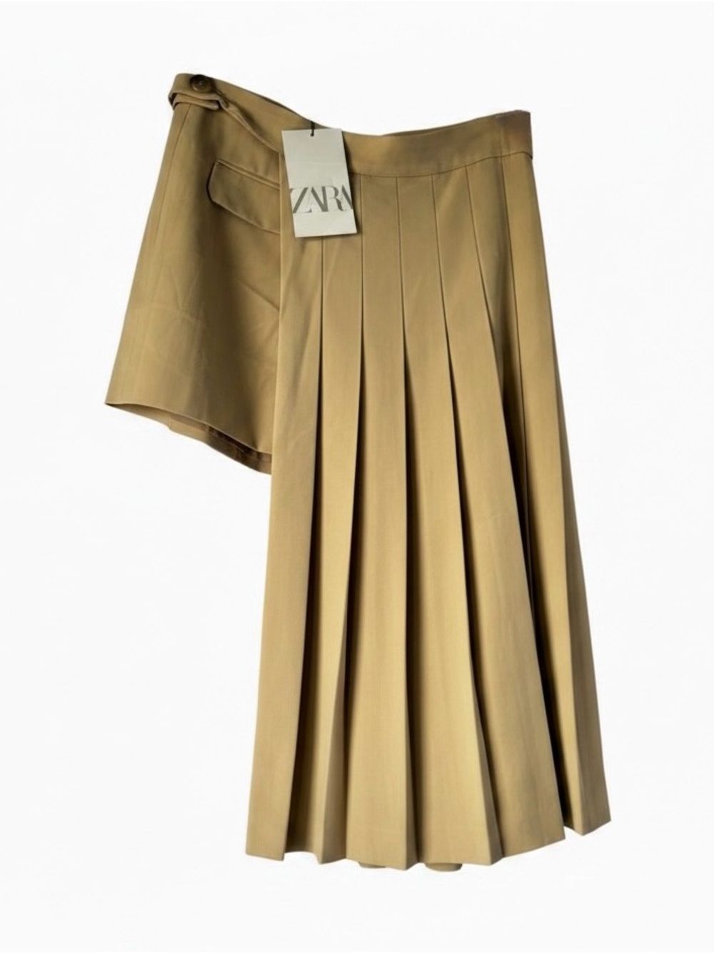 Zara Asymmetrical Pleated Taupe Midi Skirt